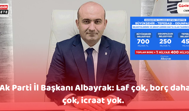 AK Parti Eskişehir İl Başkanı Gürhan Albayrak, CHP’li belediyelerin SGK prim borçlarına ilişkin açıklamada bulundu