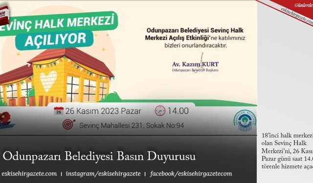 Odunpazarı Belediyesi Basın Duyurusu