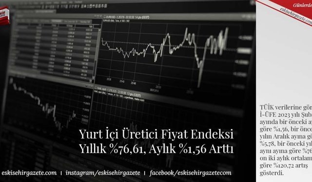 Yurt İçi Üretici Fiyat Endeksi Yıllık %76,61, Aylık %1,56 Arttı